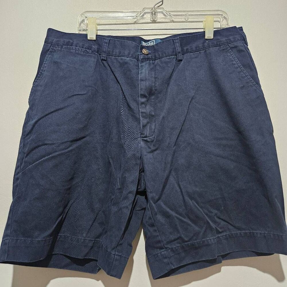 Polo Ralph Lauren Classic Fit Khaki Shorts Mens 38 Navy Blue Flat Front